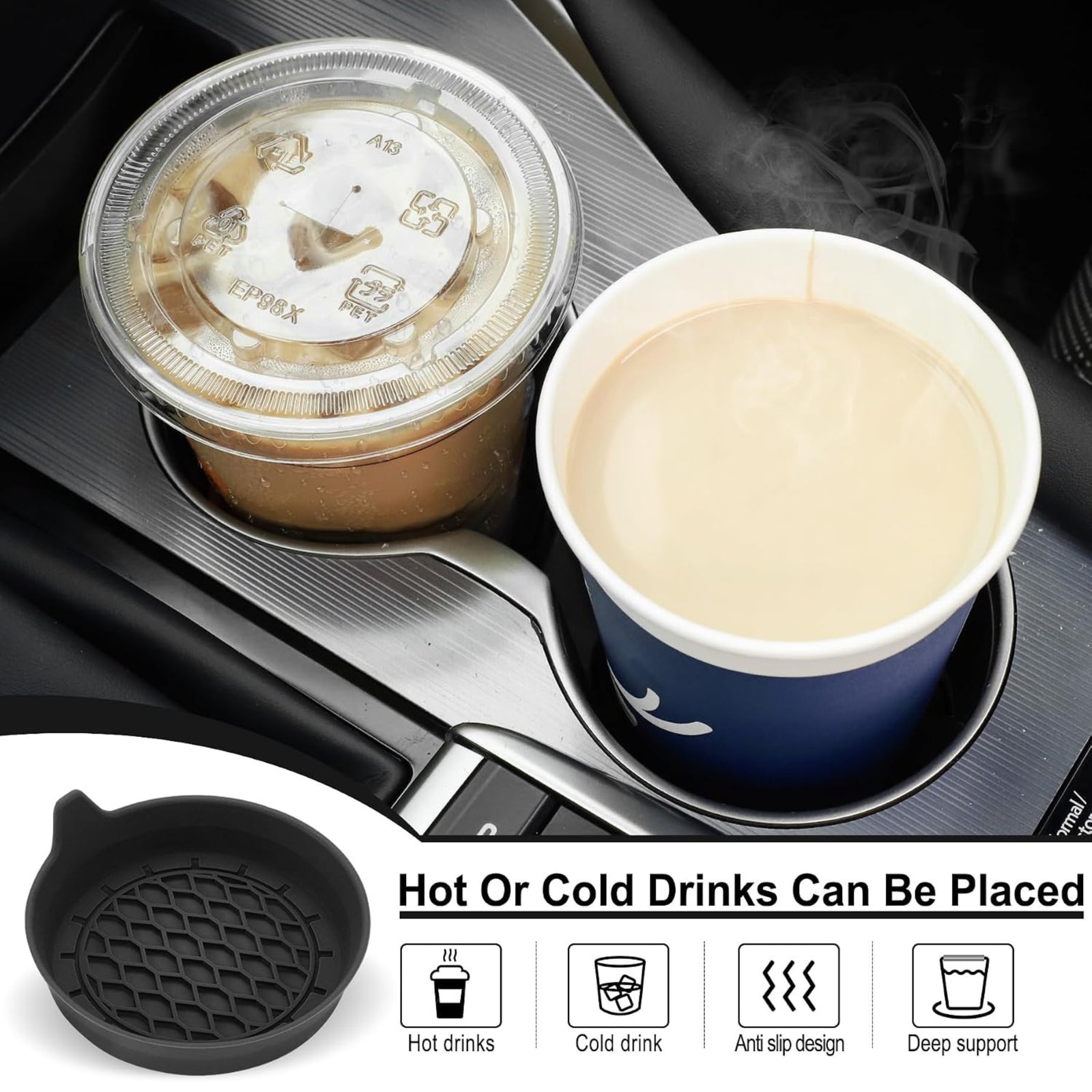 Universal Silicone Car Cup Holder Coasters, 4 Pack
